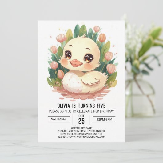 Chique Waterverf eend Verjaardag Kaart (Staand voorkant)