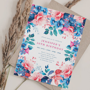 Chique Waterverf Floral 30e Verjaardag Kaart
