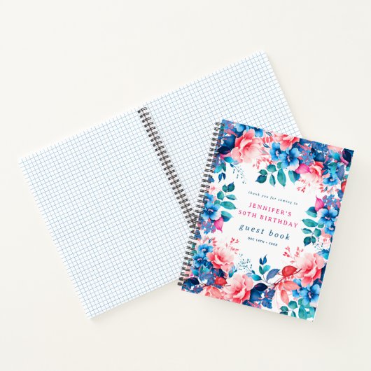 Chique Waterverf Floral 50e Verjaardag Gastenboek Notitieboek (Binnen)