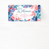 Chique Waterverf Floral 50ste verjaardagsfeestje Spandoek (Insitu)