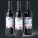 Chique Waterverf Floral 80th Happy Birthday Wijn Etiket<br><div class="desc">Vier in stijl met ons heldere en gedurfde 80ste verjaardagsfeestje Wijnlabel. Word tachtig met onze prachtige waterverf floral Wine Label in blauw en roze. Bestel nu en maak van je tachtigste verjaardag een onvergetelijke!</div>