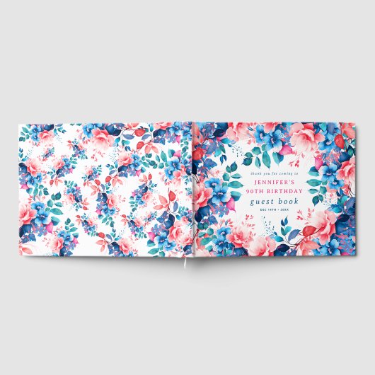 Chique Waterverf Floral 90th Birthday Gastenboek (Volledig)