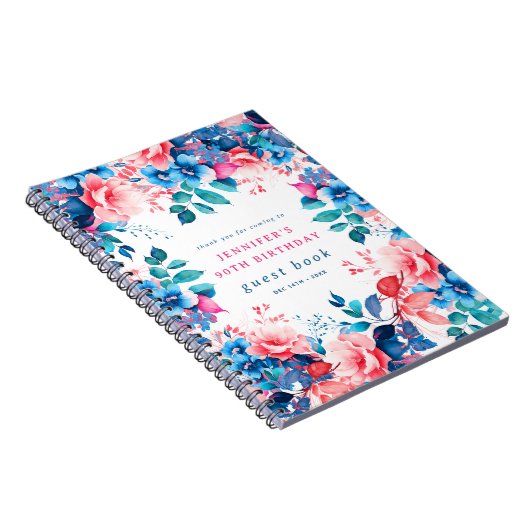 Chique Waterverf Floral 90th Birthday Gastenboek Notitieboek (Rechterzijde)