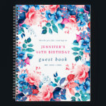 Chique Waterverf Floral 90th Birthday Gastenboek Notitieboek<br><div class="desc">Vier in stijl met ons heldere en gedurfde gastenboek voor het 90ste verjaardagsfeestje,  met ons prachtige waterverf bloemontwerp in blauw en roze. Bestel nu en maak van je negentigste verjaardag een onvergetelijke!</div>