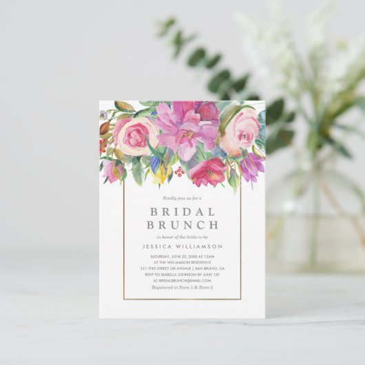 Chique Waterverf Floral Bridal Brunch Briefkaart (Staand voorkant)
