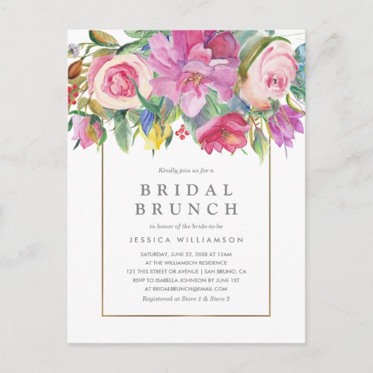 Chique Waterverf Floral Bridal Brunch Briefkaart (Voorkant)