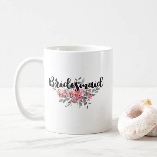 Chique Waterverf Floral bruiloft bruidsmeisje Koffiemok (Met donut)