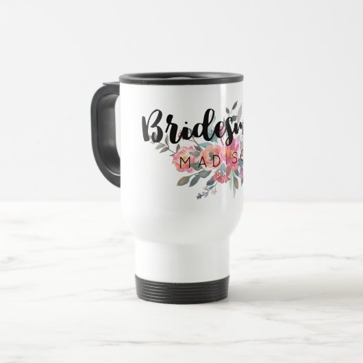 Chique Waterverf Floral bruiloft bruidsmeisje Reisbeker (Voorkant links)