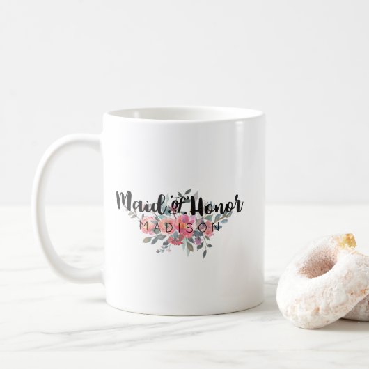 Chique Waterverf Floral Bruiloft Maid of Honor Koffiemok (Met donut)