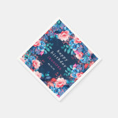 Chique Waterverf Floral Happy Birthday Navy Blauw Servet (Hoek)
