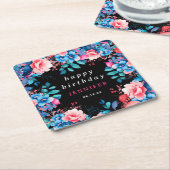 Chique Waterverf Floral Happy Birthday Zwart Kartonnen Onderzetters (Schuin)