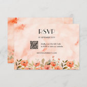 Chique Waterverf Floral QR Code RSVP Kaartje (Voorkant / Achterkant)