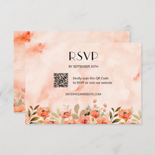 Chique Waterverf Floral QR Code RSVP Kaartje (Voorkant / Achterkant)