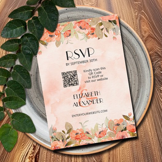 Chique Waterverf Floral QR Code RSVP Kaartje