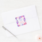 Chique Waterverf Floral Verjaardag Dank u Paarse Vierkante Sticker (Envelop)