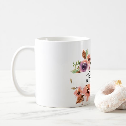 Chique Waterverf florale mok (Met donut)