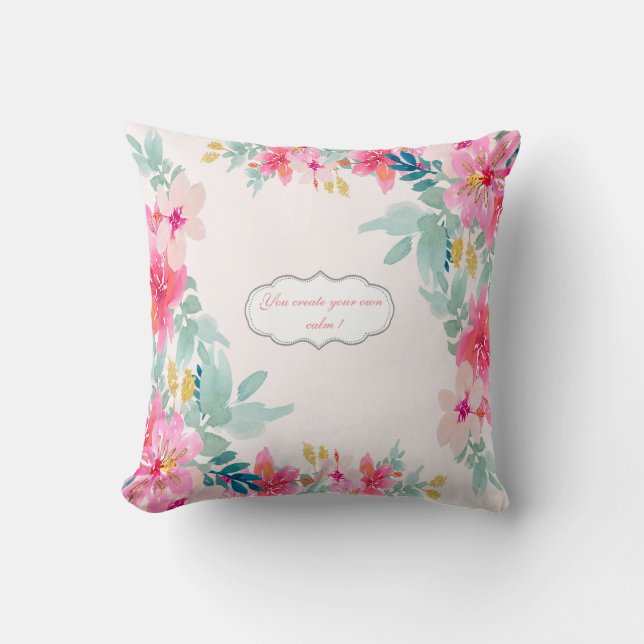 Chique Waterverf Flowers, Motivatie bericht Kussen (Voorkant)