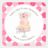 Chique Waterverf gelaagde taart met Rozen bakkerij Vierkante Sticker (Voorkant)