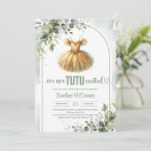 Chique waterverf gouden tutu jurk eucalyptus meisj kaart (Staand voorkant)