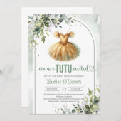 Chique waterverf gouden tutu jurk eucalyptus meisj kaart (Voorkant / Achterkant)