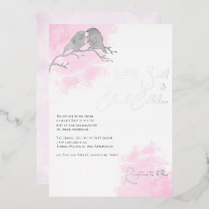 Chique Waterverf Grijs Liefdesvogels Roze Kleur Wa Folie Uitnodiging