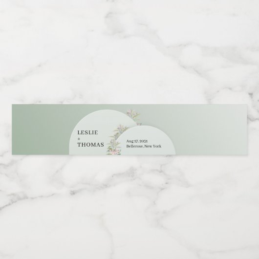 Chique waterverf groen boho boog blozen waterfles etiket (Enkel label)