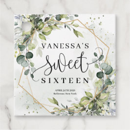 Chique waterverf groen en goud lijst zoet 16e bedankjes labels