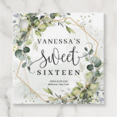 Chique waterverf groen en goud lijst zoet 16e bedankjes labels (Voorkant)