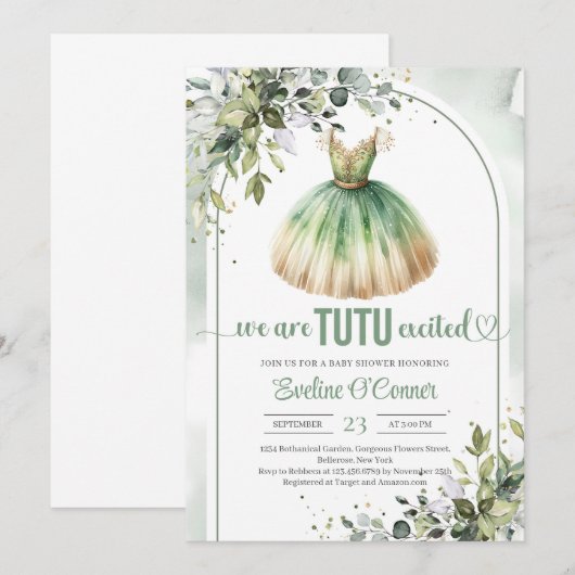 Chique waterverf groen en gouden tutu jurk meisje kaart (Voorkant / Achterkant)