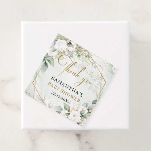 Chique waterverf groen en wit Baby shower Bedankjes Labels (In situ)