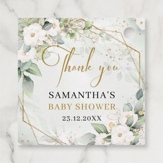 Chique waterverf groen en wit Baby shower Bedankjes Labels (Achterkant)