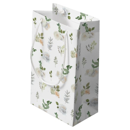Chique Waterverf Groen en Witte Bloemen Bloemen Bl Klein Cadeauzakje (Achterkant Gekanteld)