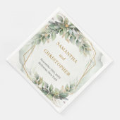 Chique waterverf groene eucalyptus en gouden bruil servet (Hoek)