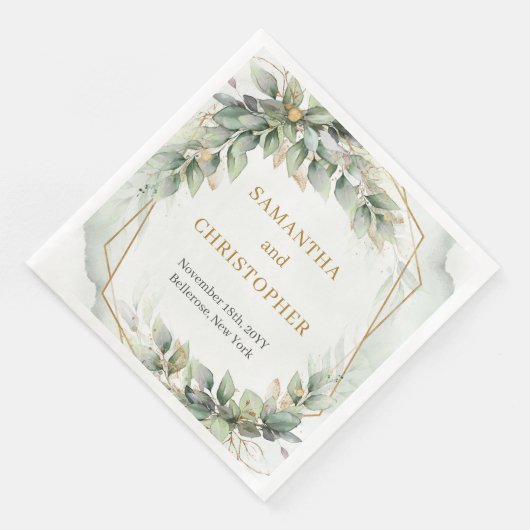 Chique waterverf groene eucalyptus en gouden bruil servet (Hoek)