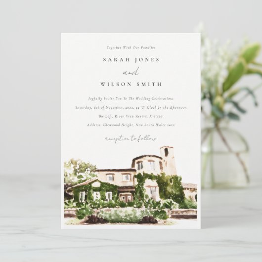 Chique Waterverf Groene Wijngaard Bruiloft Kaart (Staand voorkant)