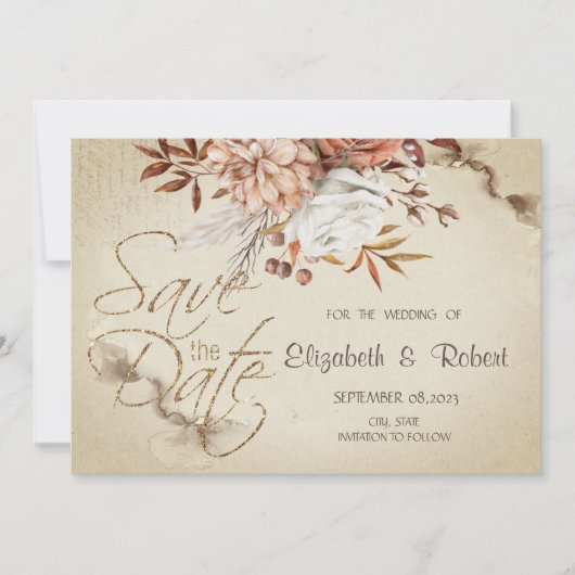 Chique Waterverf Herfst Bloemen Bewaar De Datum Save The Date (Voorkant)