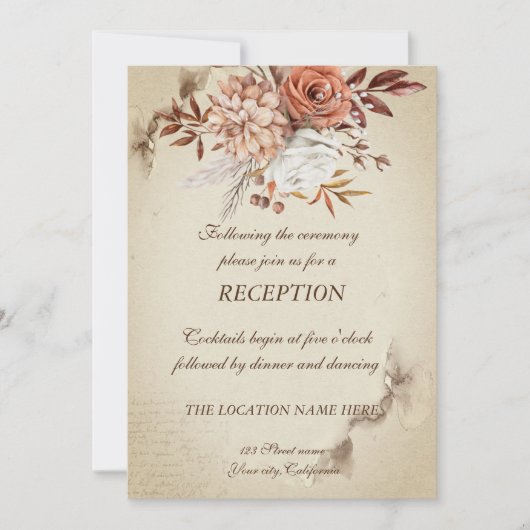 Chique waterverf herfstbloemen receptie kaart (Voorkant)