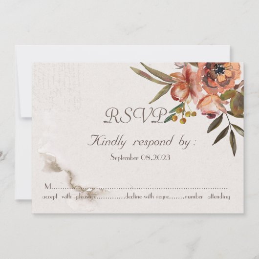 Chique waterverf herfstbloemen RSVP  Kaart (Voorkant)