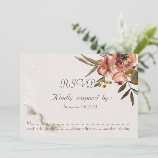 Chique waterverf herfstbloemen RSVP  Kaart (Staand voorkant)