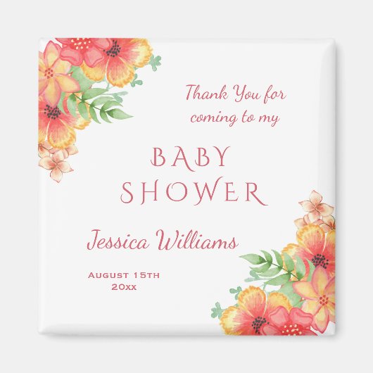 Chique Waterverf Hoek Bloemen Baby shower Magneet (Voorkant)