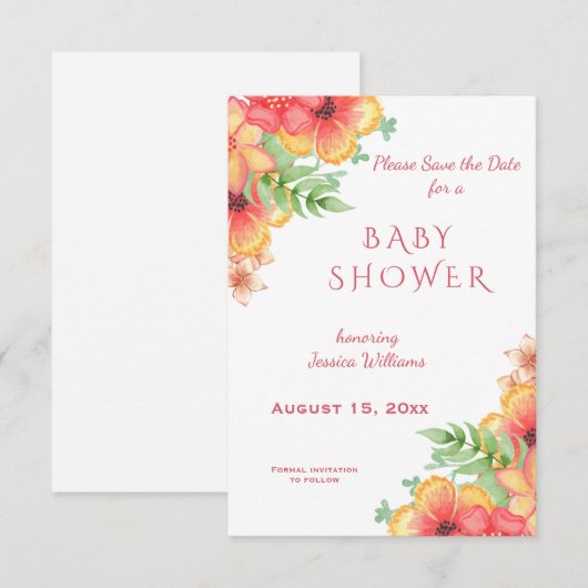 Chique Waterverf Hoek Bloemen baby shower Save The Date (Voorkant / Achterkant)
