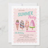 Chique Waterverf ijsjes Zomer Verjaardagsfeest Kaart (Voorkant)