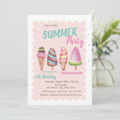 Chique Waterverf ijsjes Zomer Verjaardagsfeest Kaart (Staand voorkant)