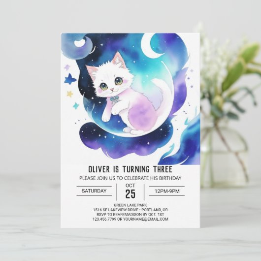 Chique Waterverf Kat Verjaardag Kaart (Staand voorkant)