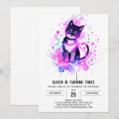 Chique Waterverf Kat Verjaardag Kaart (Voorkant / Achterkant)