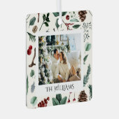 Chique Waterverf Kerst Botanische Foliage Foto Metalen Ornament (Voorkant Rechts)