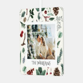 Chique Waterverf Kerst Botanische Foliage Foto Metalen Ornament (Voorkant links)