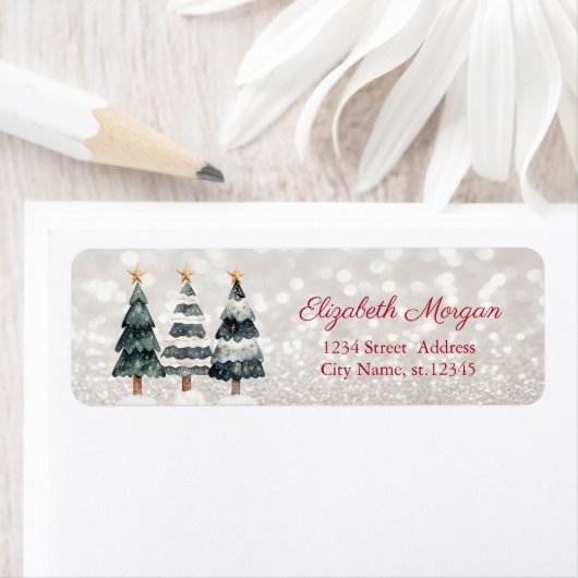 Chique Waterverf kerstbomen, Bokeh Etiket (Insitu)