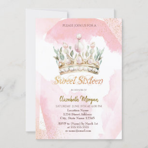 Chique Waterverf Kroon Bloemen Sweet 16 Kaart
