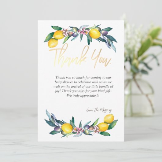 Chique Waterverf Lemons Olijven Bedankkaart (Staand voorkant)